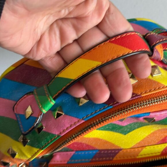 Tropea Women Faux Leather Rainbow Design Backpack Multi Color 10x6 - Picture 6 of 13